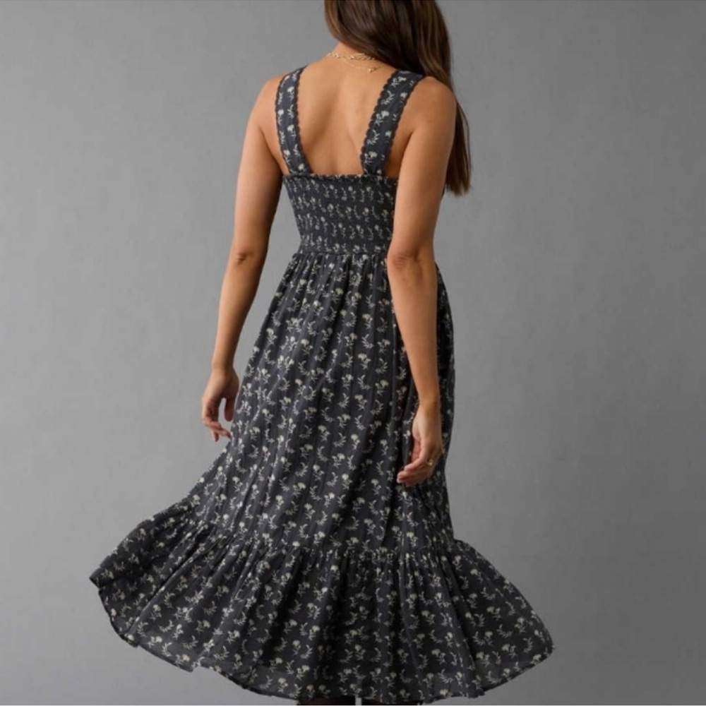 American Eagle Catie Corset Midi Dress Dark Florals CottageCore Prairie Small - Picture 2 of 12